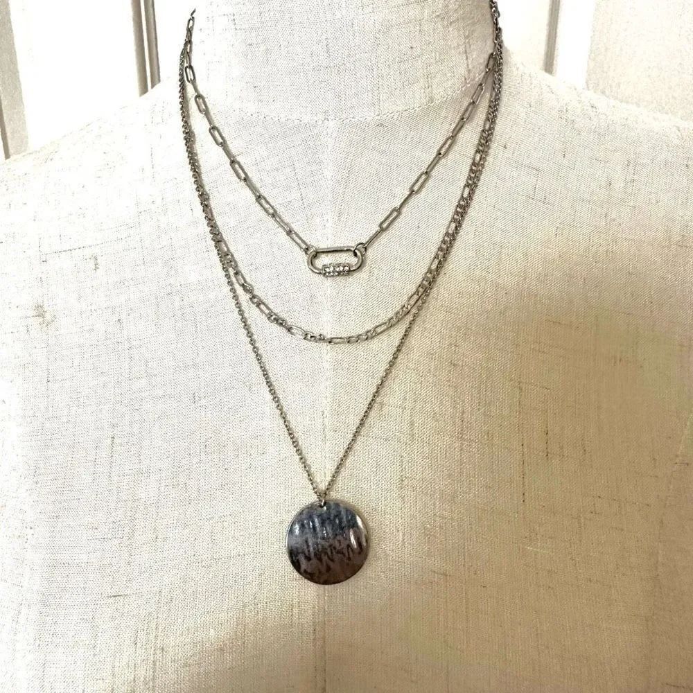 C 1946 hammered disc multi strand silver necklace